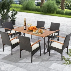 Terrassen-Korbstühle im 2er-Set aus PE-Rattan mit weichem Kissen + Reißverschluss