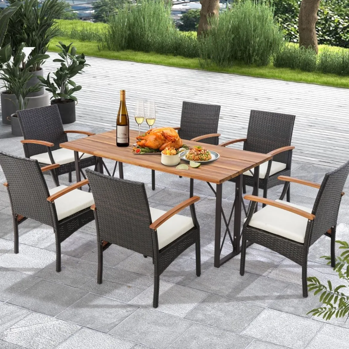 Terrassen-Korbstühle im 2er-Set aus PE-Rattan mit weichem Kissen + Reißverschluss