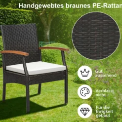 Terrassen-Korbstühle im 2er-Set aus PE-Rattan mit weichem Kissen + Reißverschluss