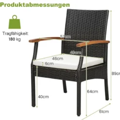 Terrassen-Korbstühle im 2er-Set aus PE-Rattan mit weichem Kissen + Reißverschluss