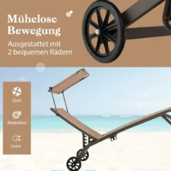 Terrassenliege Outdoor-Liegestuhl mit Rädern Strandliege aus Metall Braun