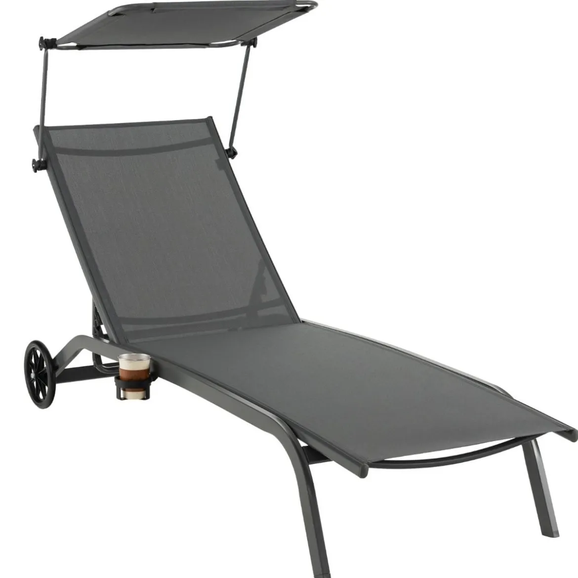 Terrassenliege Outdoor-Liegestuhl mit Rädern Strandliege aus Metall Grau