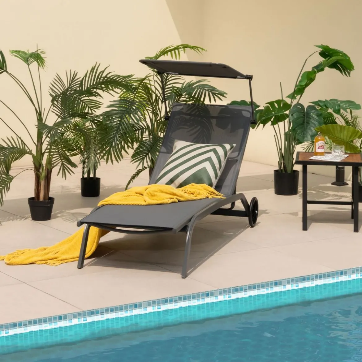 Terrassenliege Outdoor-Liegestuhl mit Rädern Strandliege aus Metall Grau