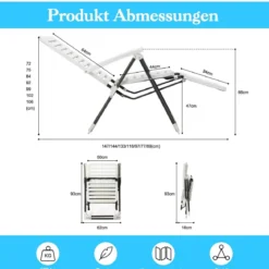 Terrassenliegestuhl mit Fußstütze Klappbarer Liegestuhl Weiß