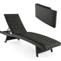 Terrassen-Liegestuhl Rattan-Liegestuhl mit 5-stufig verstellbarer Rückenlehne 195 x 61 x 38-97 cm Mix Braun