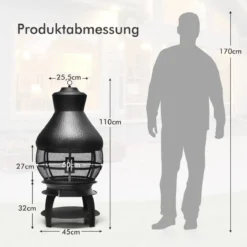Terrassenofen aus Metall mit Funkenfluggitter & Schürhaken Terrassenkamin Feuerstelle