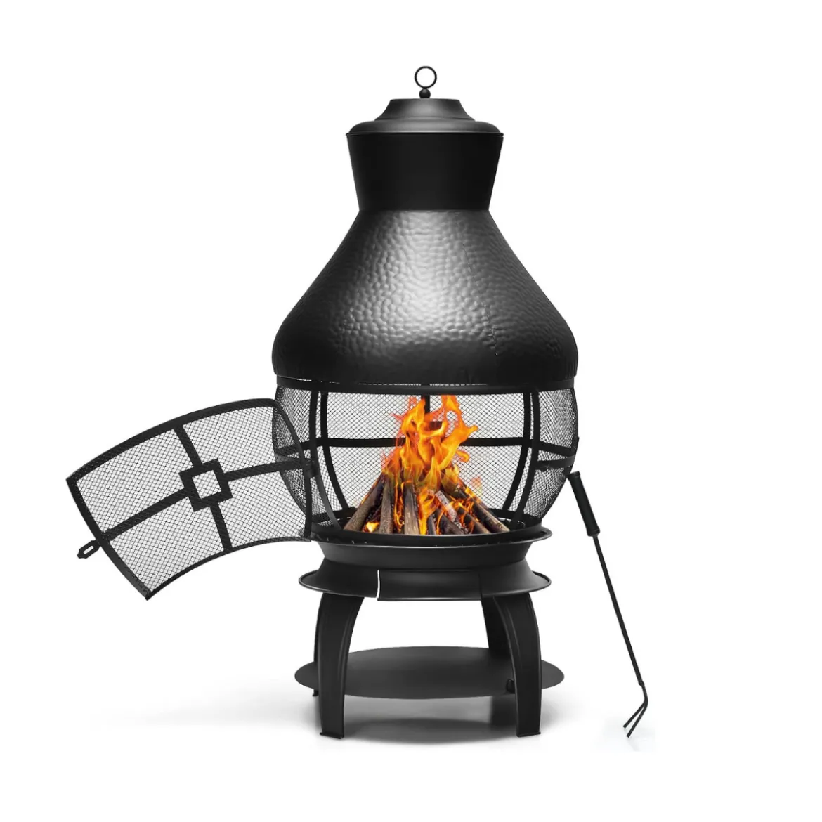 Terrassenofen aus Metall mit Funkenfluggitter & Schürhaken Terrassenkamin Feuerstelle