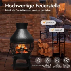 Terrassenofen aus Metall mit Funkenfluggitter & Schürhaken Terrassenkamin Feuerstelle