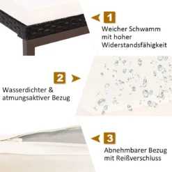 Terrassen-Rattanliege Sonnenliege Rattan Gartenliege 193 x 61 x 35 -96 cm Weiß + Braun