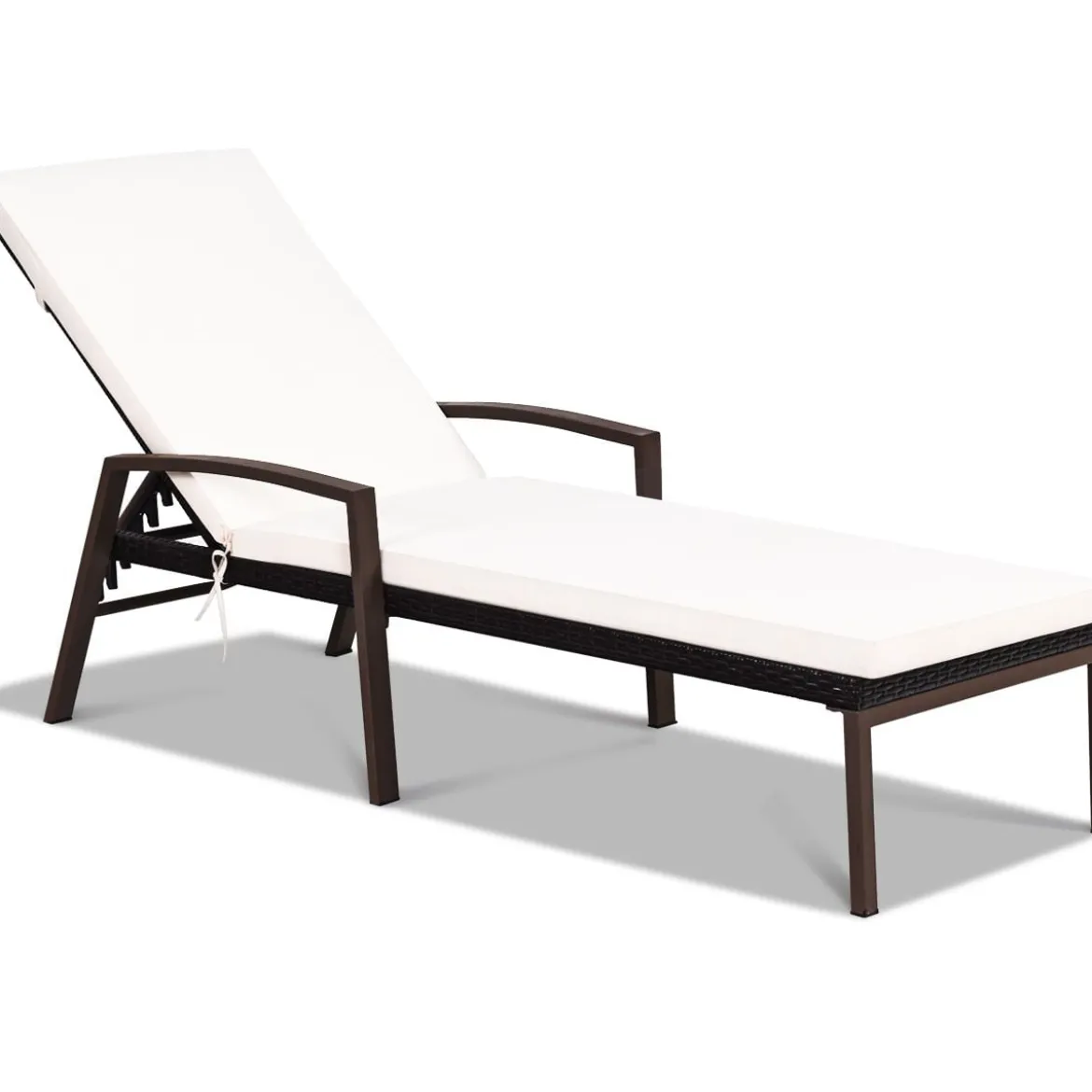 Terrassen-Rattanliege Sonnenliege Rattan Gartenliege 193 x 61 x 35 -96 cm Weiß + Braun