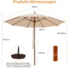 Terrassenschirm Marktschirm aus Holz mit Seilzugmechanismus 283 x 252,5 cm Beige