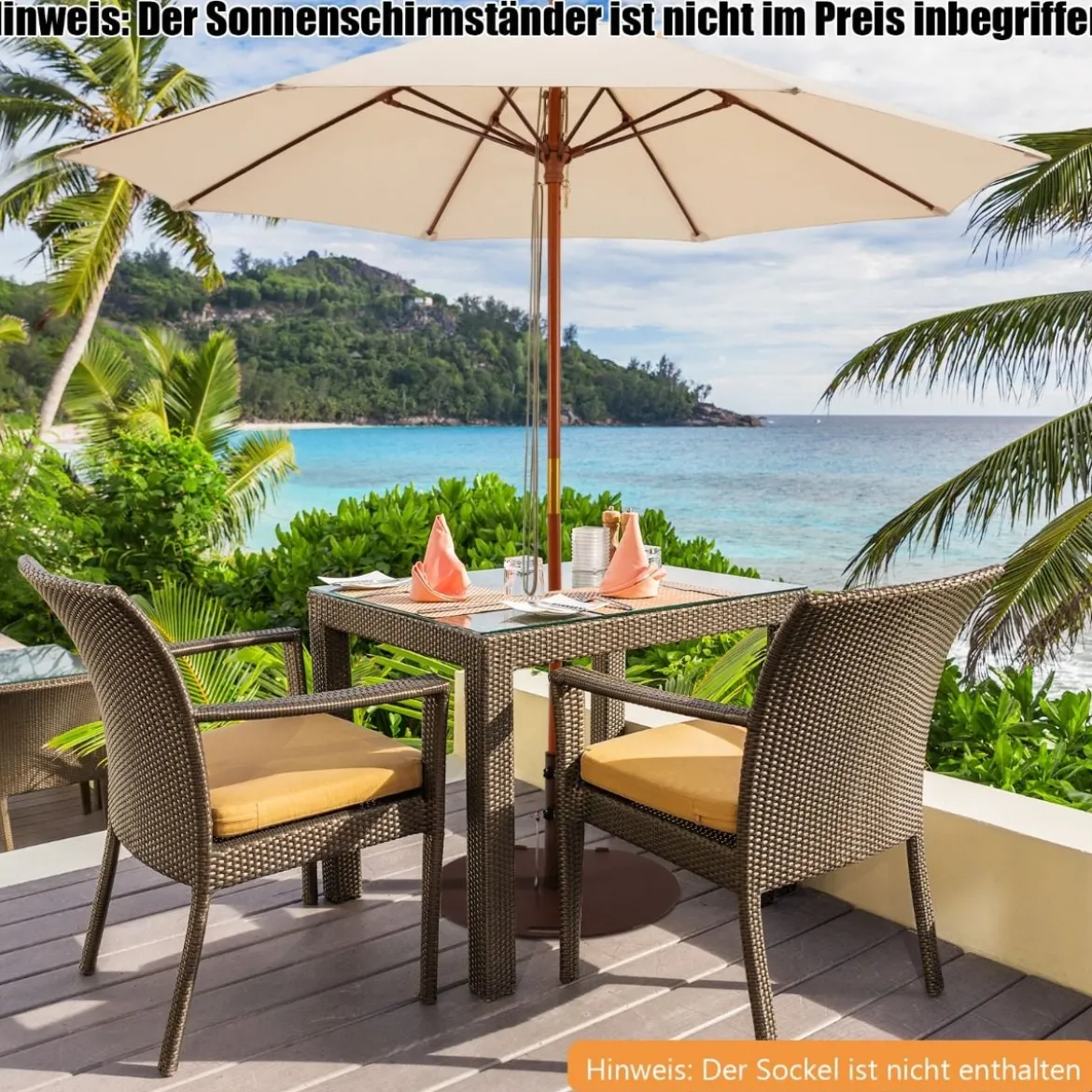 Terrassenschirm Marktschirm aus Holz mit Seilzugmechanismus 283 x 252,5 cm Beige