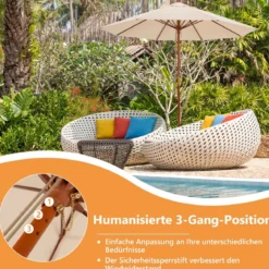 Terrassenschirm Marktschirm aus Holz mit Seilzugmechanismus 283 x 252,5 cm Beige