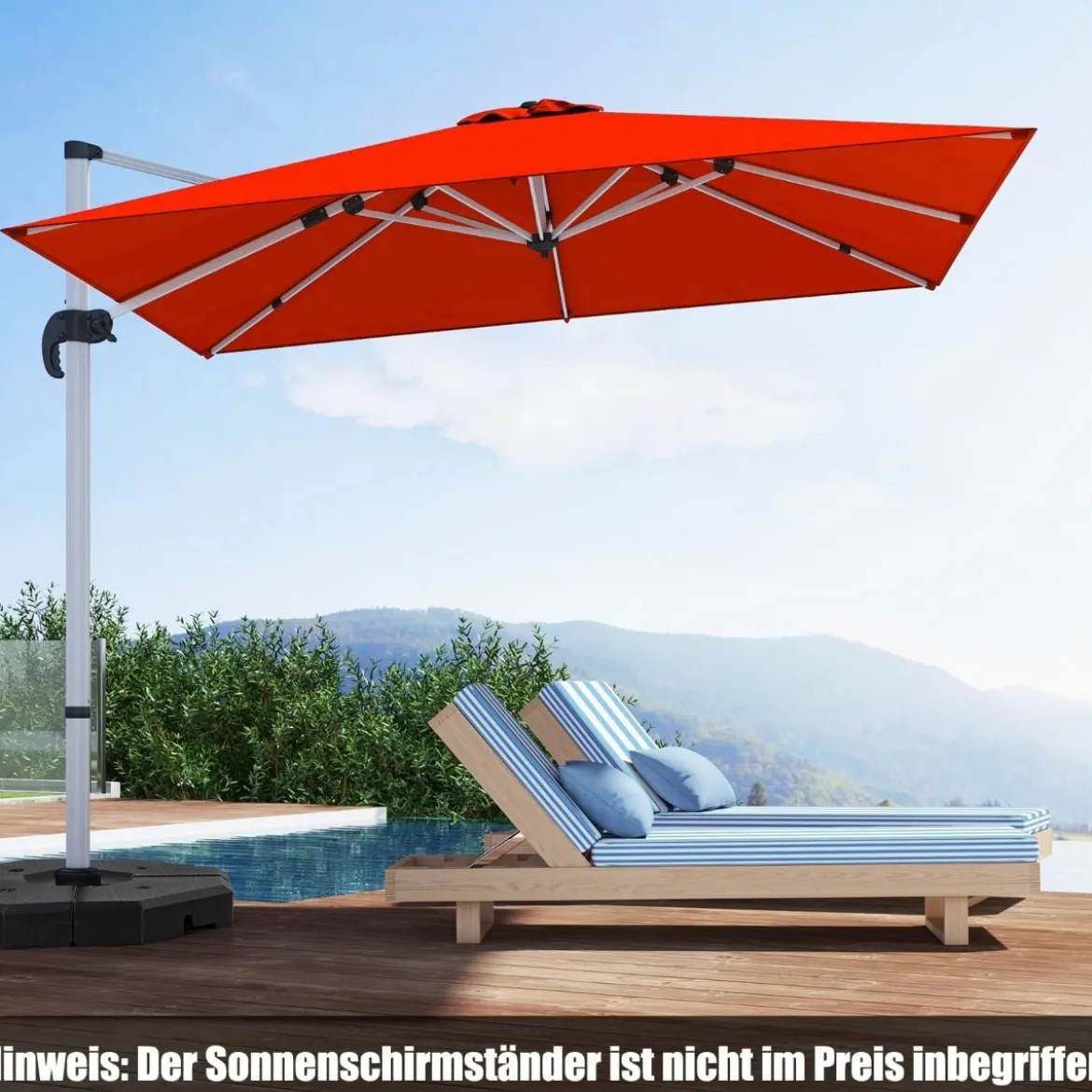 Terrassenschirm mit Kreuzfuß & 360° Drehung für Garten und Poolbereiche 300 x 300 x 261 cm Burgund