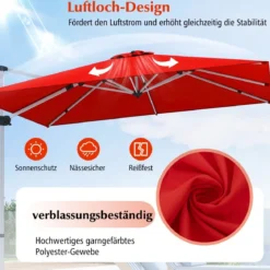 Terrassenschirm mit Kreuzfuß & 360° Drehung für Garten und Poolbereiche 300 x 300 x 261 cm Burgund