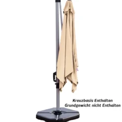 Terrassenschirm mit Kreuzfuß & Aluminiummast & 360° Drehung 295 x 295 x 272 cm Beige