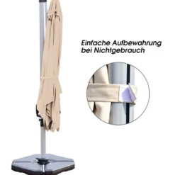 Terrassenschirm mit Kreuzfuß & Aluminiummast & 360° Drehung 295 x 295 x 272 cm Beige