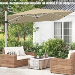 Terrassenschirm mit Kreuzfuß & Aluminiummast & 360° Drehung 295 x 295 x 272 cm Beige