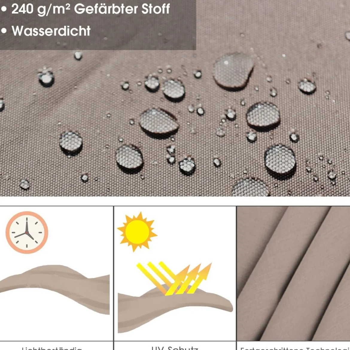 Terrassenschirm mit Kreuzfuß & Aluminiummast & 360° Drehung 295 x 295 x 272 cm Beige