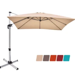 Terrassenschirm mit Kreuzfuß & Aluminiummast & 360° Drehung 295 x 295 x 272 cm Beige