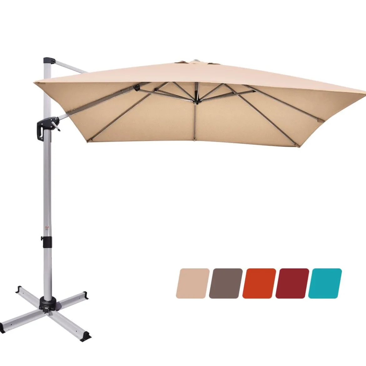Terrassenschirm mit Kreuzfuß & Aluminiummast & 360° Drehung 295 x 295 x 272 cm Beige