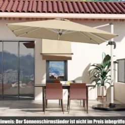 Terrassenschirm mit Kreuzfuß & Aluminiummast & 360° Drehung 295 x 295 x 272 cm Beige