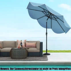 Terrassenschirm mit Kurbel Neigung per Druckknopf & Gerüschten Kanten Tischschirm Marineblau/Beige
