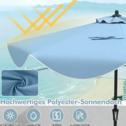 Terrassenschirm mit Kurbel Neigung per Druckknopf & Gerüschten Kanten Tischschirm Marineblau/Beige