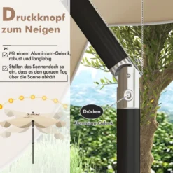 Terrassenschirm mit Kurbel Neigung per Druckknopf & Gerüschten Kanten Tischschirm Marineblau/Beige