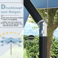 Terrassenschirm mit Kurbel Neigung per Druckknopf & Gerüschten Kanten Tischschirm Marineblau/Beige