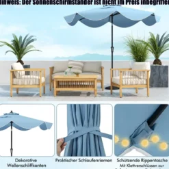 Terrassenschirm mit Kurbel Neigung per Druckknopf & Gerüschten Kanten Tischschirm Marineblau/Beige