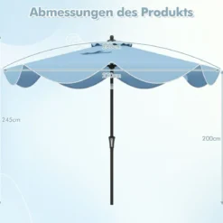 Terrassenschirm mit Kurbel Neigung per Druckknopf & Gerüschten Kanten Tischschirm Marineblau/Beige