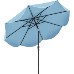 Terrassenschirm mit Kurbel Neigung per Druckknopf & Gerüschten Kanten Tischschirm Marineblau/Beige