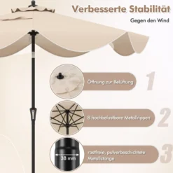 Terrassenschirm mit Kurbel Neigung per Druckknopf & Gerüschten Kanten Tischschirm Marineblau/Beige
