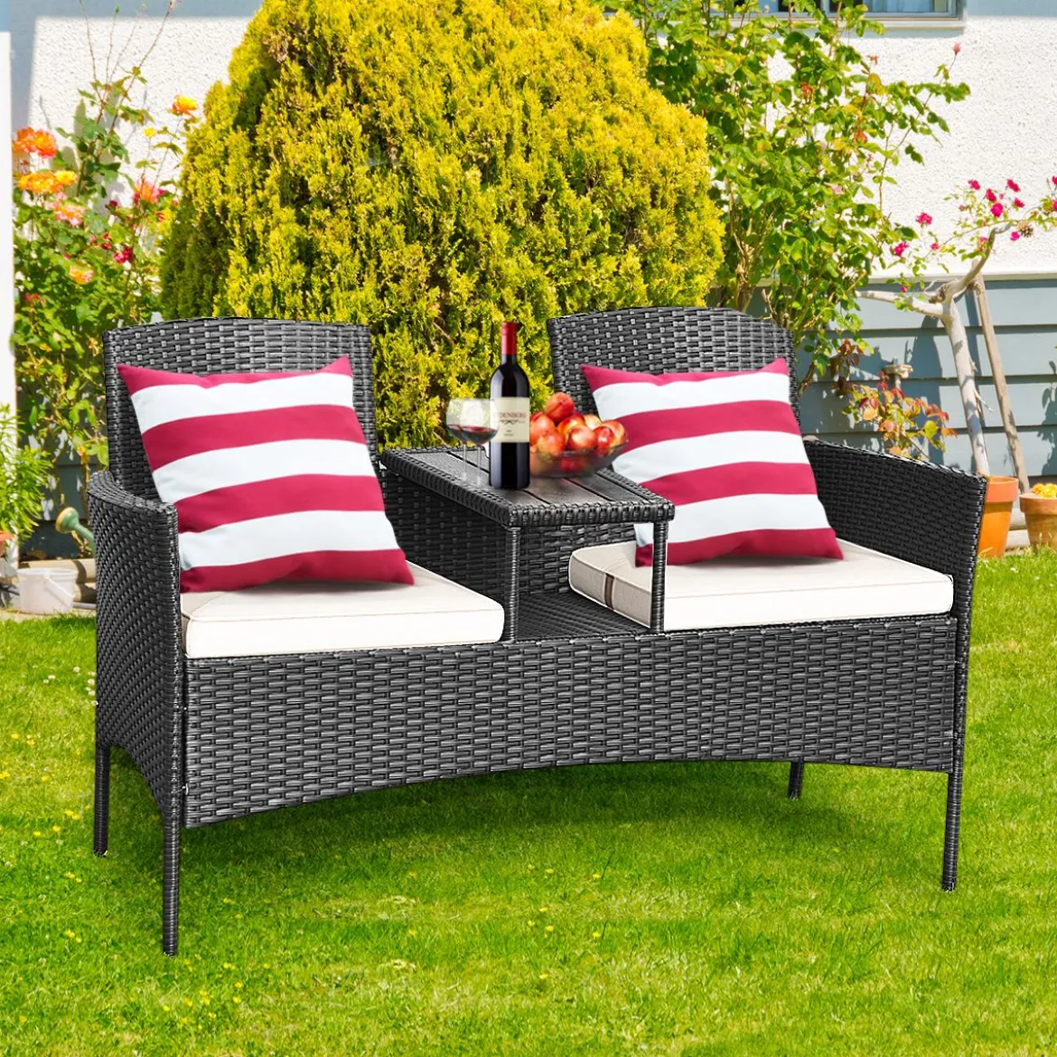 Terrassensofa Verschleißfestes Gartenmöbel-Set 138 x 62 x 85 cmWeiß