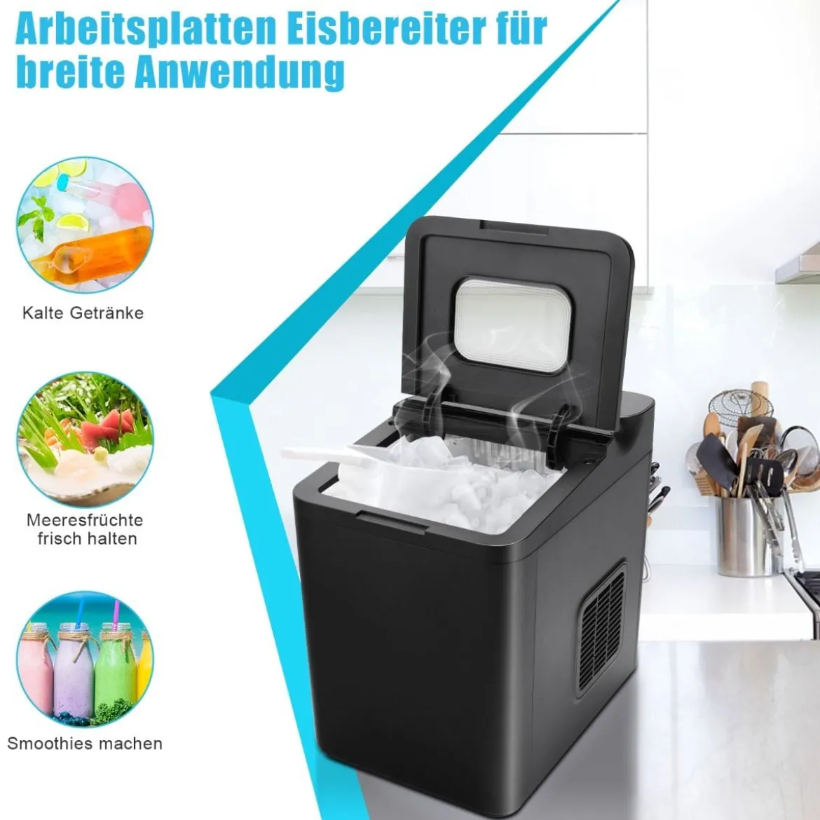 Theken-Eismaschine Eiswürfelmaschine Tisch Eiswürfelzubereiter 22,5 x 32 x 32,5 cm Schwarz