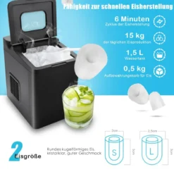 Theken-Eismaschine Eiswürfelmaschine Tisch Eiswürfelzubereiter 22,5 x 32 x 32,5 cm Schwarz