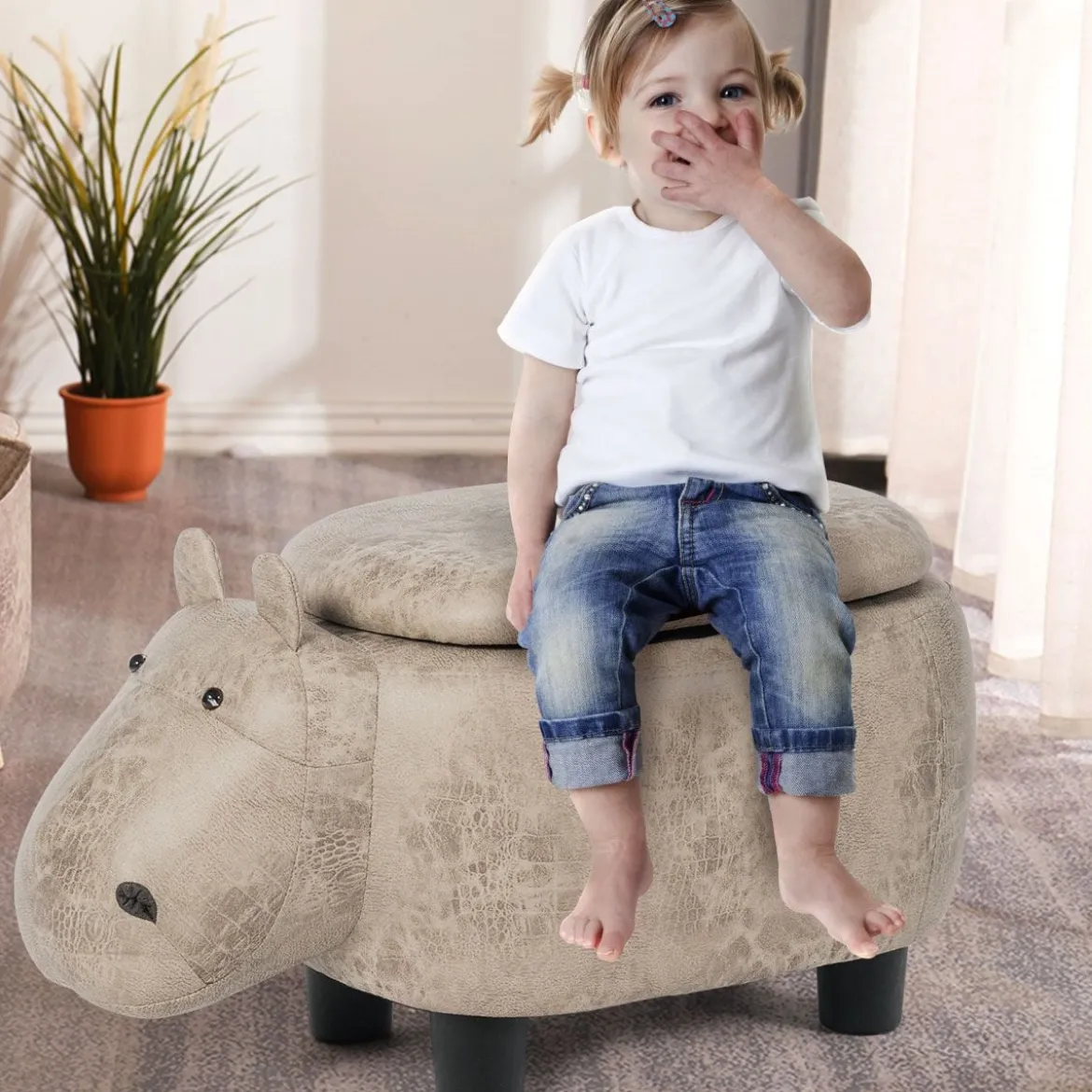 Tierhocker Kinderhocker Sitzhocker mit Stauraum Polsterhocker Sitzbank Aufbewahrungsbox