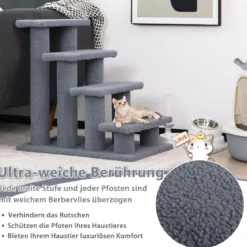 Tiertreppe Kletterbaum Katzentreppe für Katze bis 25 kg 61 x 41 x 60 cm Grau