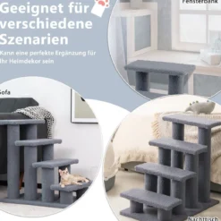 Tiertreppe Kletterbaum Katzentreppe für Katze bis 25 kg 61 x 41 x 60 cm Grau
