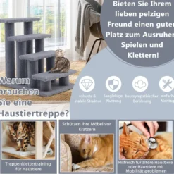 Tiertreppe Kletterbaum Katzentreppe für Katze bis 25 kg 61 x 41 x 60 cm Grau