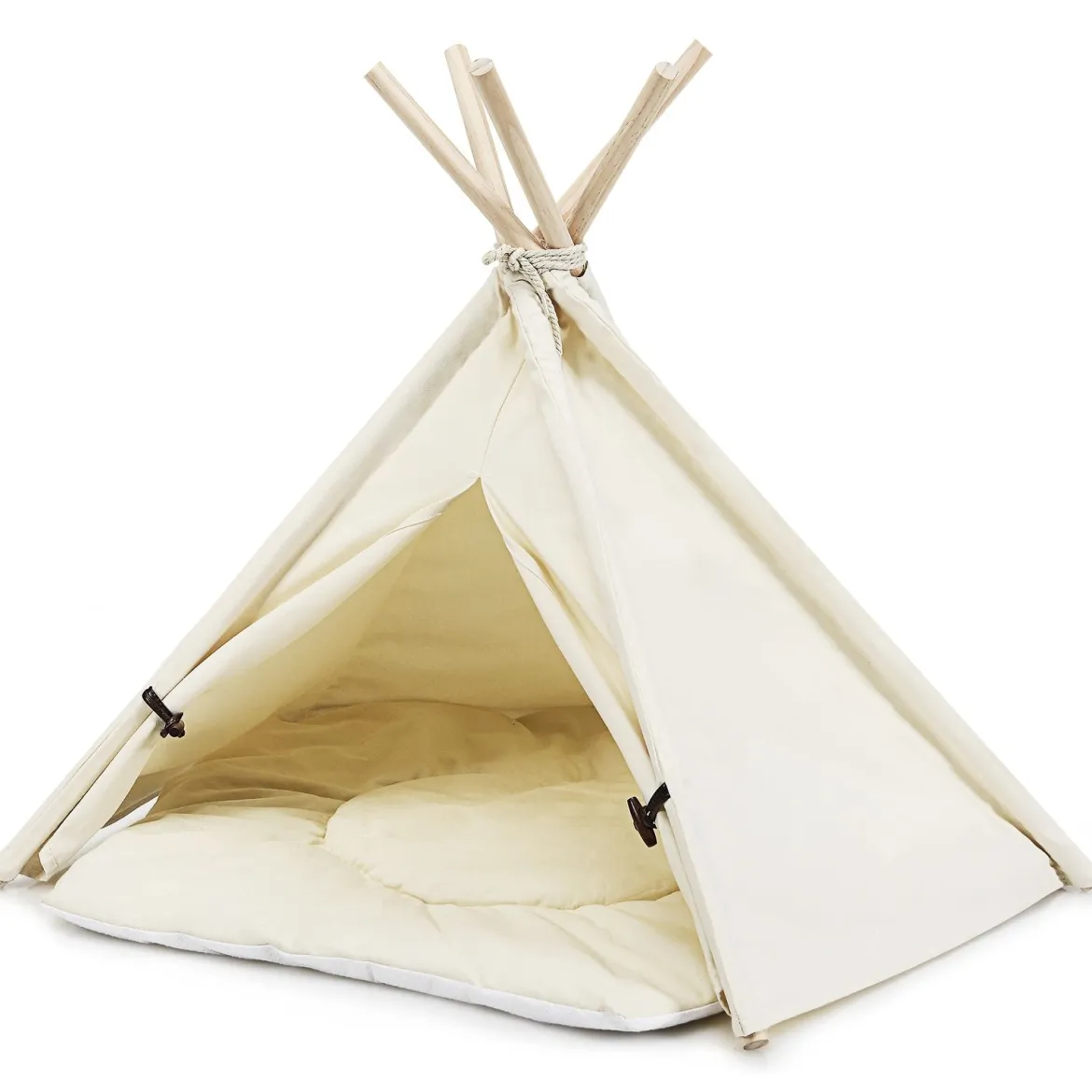 Tipi für Haustiere Zelt mit dickem und rutschfestem Kissen tragbares Haustierhaus Hundezelt Katzenzelt Beige