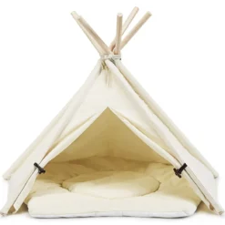 Tipi für Haustiere Zelt mit dickem und rutschfestem Kissen tragbares Haustierhaus Hundezelt Katzenzelt Beige