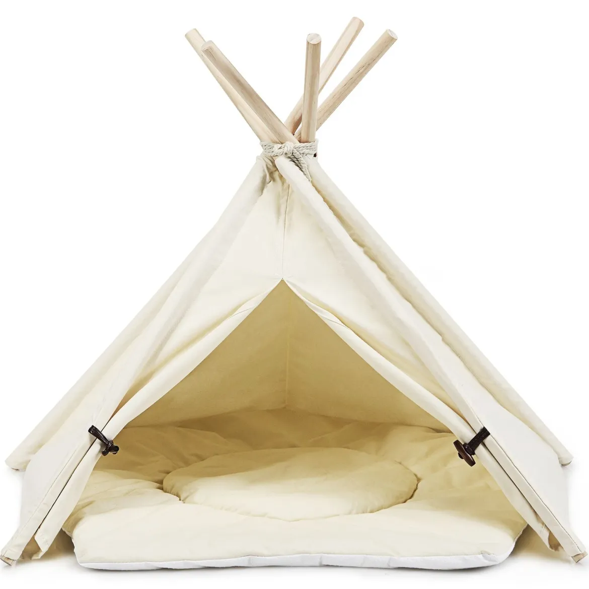 Tipi für Haustiere Zelt mit dickem und rutschfestem Kissen tragbares Haustierhaus Hundezelt Katzenzelt Beige