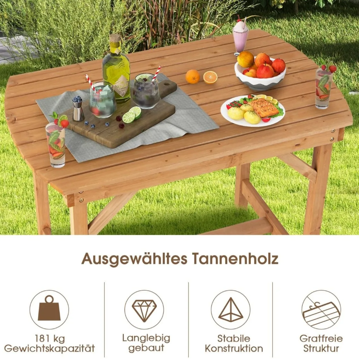 Tisch aus Tannenholz Terrassen-Esstisch 100 x 60,5 x 75 cm Natur