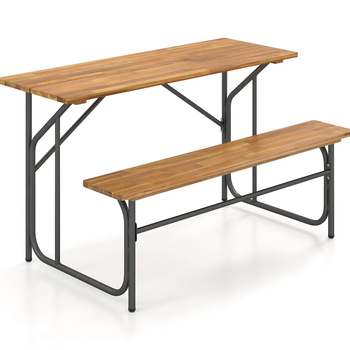 Tisch-Bank-Set für 2 Personen Picknicktisch & Loveseat mit Akazienholzplatte & Metallbeinen Natur
