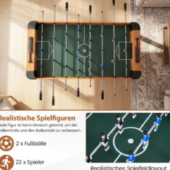 Tischfußball mit 22 Spielern & 2 Bällen & Schiebepunktezählern Fußballspieltisch Natur