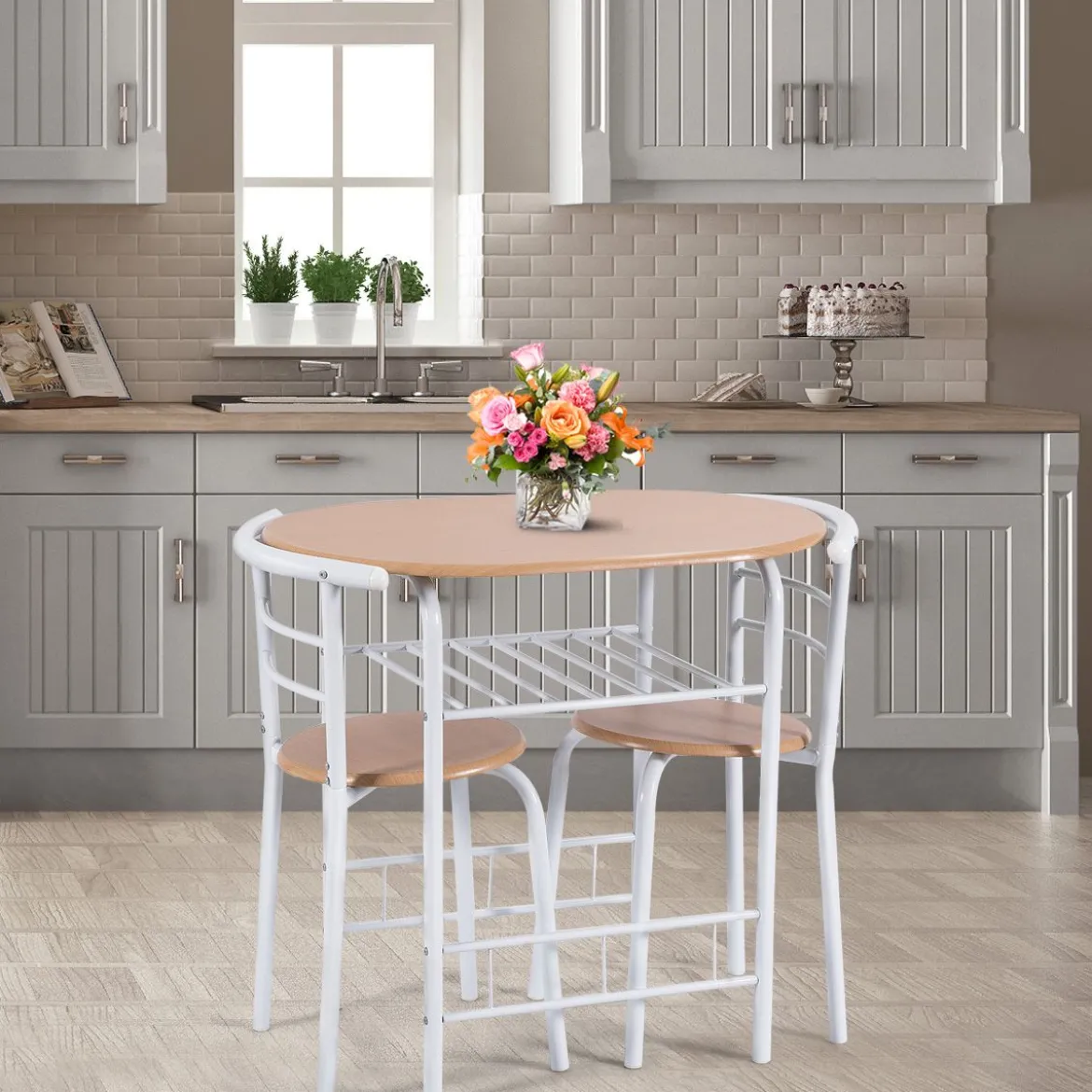 Tischgruppe 3 tlg Minimalismus Design Küche Essgruppe Esszimmergarnitur Natur