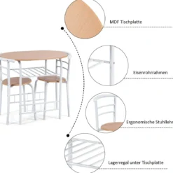 Tischgruppe 3 tlg Minimalismus Design Küche Essgruppe Esszimmergarnitur Natur