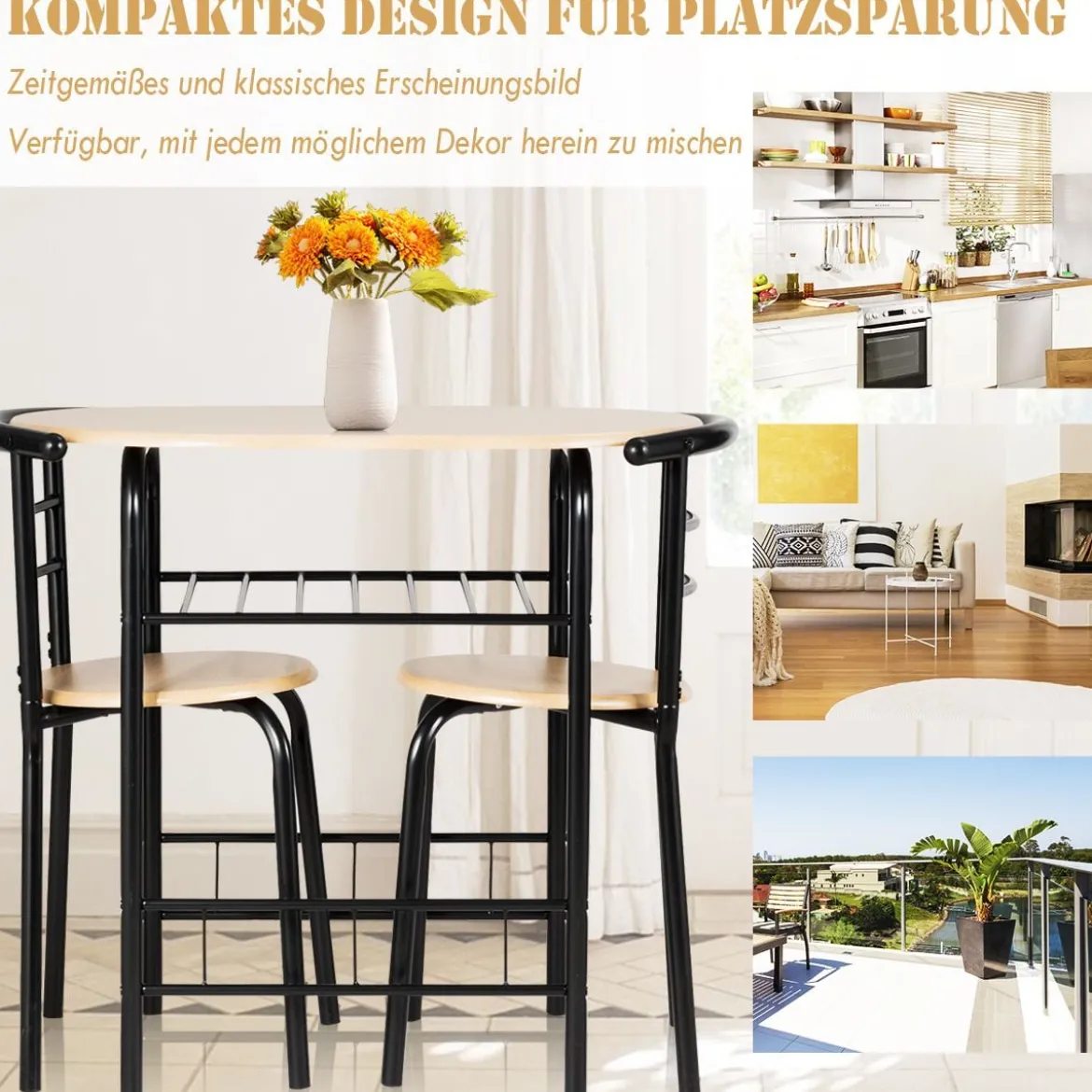 Tischgruppe 3 tlg Minimalismus Design Küche Essgruppe Esszimmergarnitur Schwarz